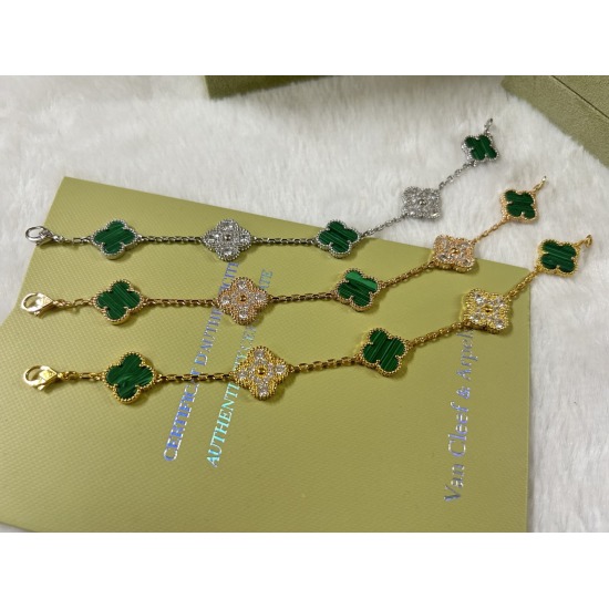 20240411 BAOPINZHIXIAO40VCA Vanke Yabao Five Flower Green Interdiamond Bracelet White Gold Rose Gold Gold Gold Gold
