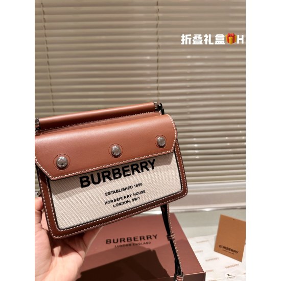 2023.11.17 P210 Full set packaging BURBERRY double-sided bag Horseferry printed canvas patchwork leather diagonal backpack 20cm