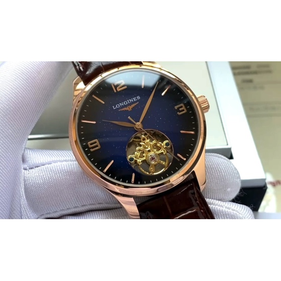 20240408 570. Special recommendation for the most beautiful gradient color starry sky surface [brand new design elegant and atmospheric] Longines men's fully automatic mechanical movement mineral reinforced glass 316L stainless steel case leather strap fo