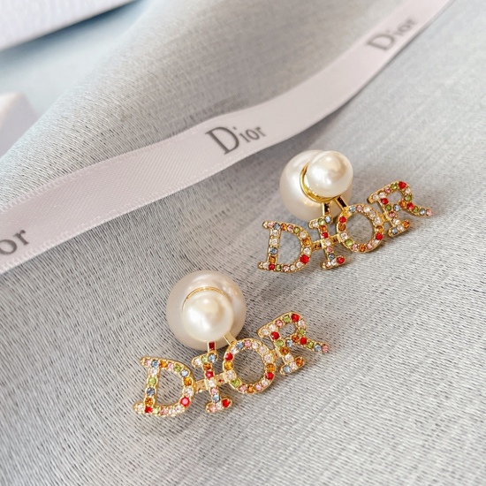 20240411 BAOPINZHIXIAAODior Hot Home Color Diamond Letter Size Bead Earrings Same Material 925 Silver Needle Hot Selection Agent Purchase Level Super Invincible Hot 30