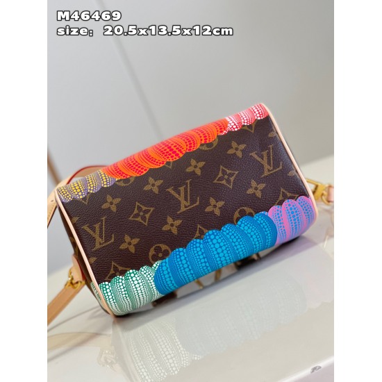 20231126 P920 [Exclusive Real shot M46469] LV x YK Speed Bandoulire 20 handbag embraces the pumpkin theme of the Louis Vuitton x Kusama Yayoshi collaboration series, depicting a psychedelic pumpkin pattern on the surface of Monogram canvas, retelling the 