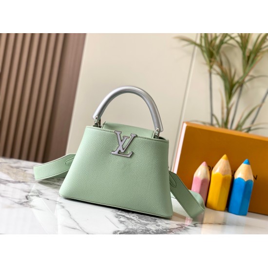 On July 10, 2023, the M21354 CAPUCINES BB handbag is made of Taurillon leather and inspired by the glass workshop on Murano Island in Venice. The top handle is carved with matte matte metal, revealing a natural charm, and together with the resin LV letter