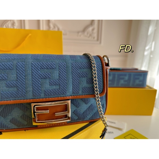 2023.10.26 P220 (Folding Box) size: 2012 FENDI Fendi Baguette Denim Club Bag Denim Blue paired with caramel color, retro and exquisite one shoulder, cross body, handheld: Durable style, all seasons, any style can be easily controlled ‼ :