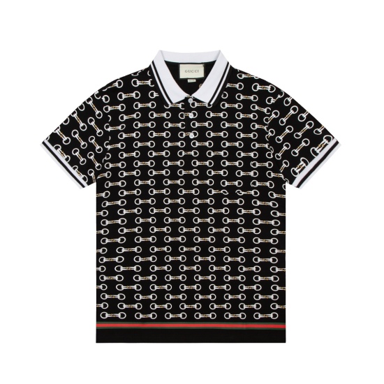 2023.07.18 P Gucci Gucci 2023 New Classic Horse Titles Buckle Logo Full Print Polo Shirt ⚠ high-quality ⚠ High version ⚠ The original fabric counter is available for sale simultaneously, and the same style from internet celebrities feels very comfortable,