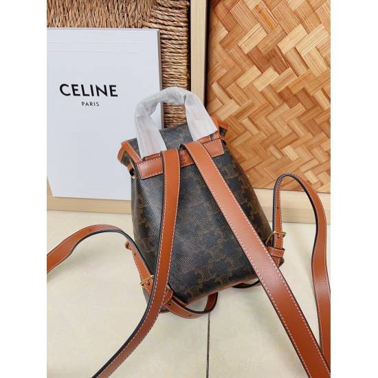 20240315 P730 CELIN New Product | FOLCO TRIOMPHE CANVAS Mini Backpack TRIOMPHE CANVAS Logo Printed Cow Leather Edge, Fabric Lining, Handheld, Handle Length (8cm) 16865 Note: This model cannot fit iPad or other tablets Size: 17 X 20 X 10cm Number: 197662