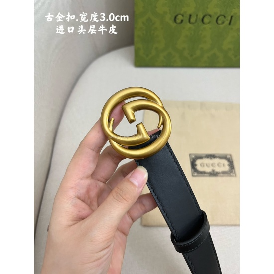 On August 7, 2023, Gucci imported the original single calf leather inner lining with a layer of cowhide Paired with high-quality antique copper buckle, customized with original leather material, with a counter width of 3.0cm