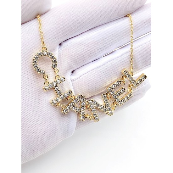 20240413 p70 Chanel Full Diamond Letter Necklace Consistent ZP Brass Material
