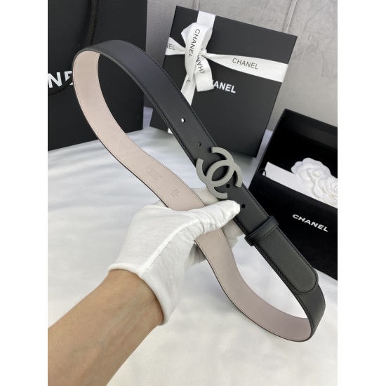 2023.12.14 188 Width 3.0cm Chanel Women's Classic Belt Belt New Smooth Inner Lined Matte Cowhide with Premium Steel Buckles