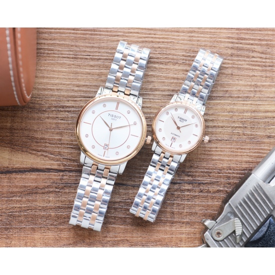 20240408 White 240 Rose Gold 260 Steel ➕ 10 TISSOT's official new product, the Carson Zhen series pearl shell inlaid diamond couple watch, showcases the spring charm on the wrist. The clean color scheme exudes a touch of harmony, and the unique six o'cloc