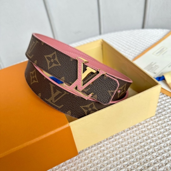 Width: 30mm LOUIS VUITTON Overseas Purchase Original Order Authentic Comes Made in Spain - Classic Double sided Design with One to Two Mon Organ Canvas Leather Belt Imported Litchi Calfskin Lining Shiny and Exquisite Buckle Double sided: Available in mult