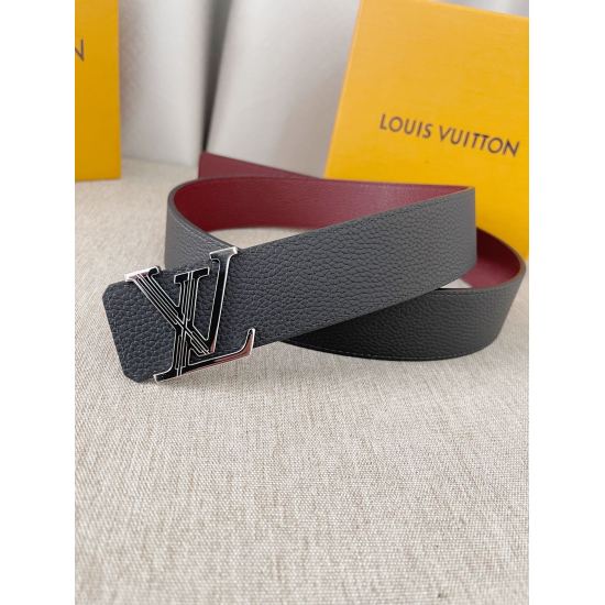 2024/03/06 P170 LV: Original single quality double-sided Italian imported lychee grain calf leather top layer, clear texture, soft and delicate texture, paired with Louis Vuitton classic letter pattern steel buckle, fashionable and casual versatile 4.0cm 