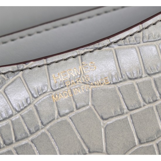 20240317 (Grey) 19cm Hermes French Origin (Crocodile Pattern) Batch: 520 constant Constantine Flight Attendant Bag ☣️ Crocodile Skin Pure Steel Plated Hardware Buckle, Authentic Leather Source, Super Good Touch Accessories, Precise Steel Laser Logo, Perfe