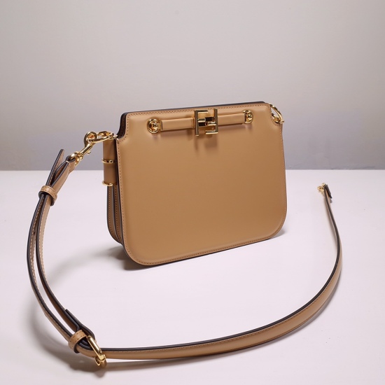 2024/03/07 p1050 [FENDI Fendi] New accordion leather handbag, decorated with FF metal buckle. Equipped with two inner compartments and gold metal parts. Equipped with adjustable and detachable shoulder straps, it can be worn on the shoulder or crossbody. 