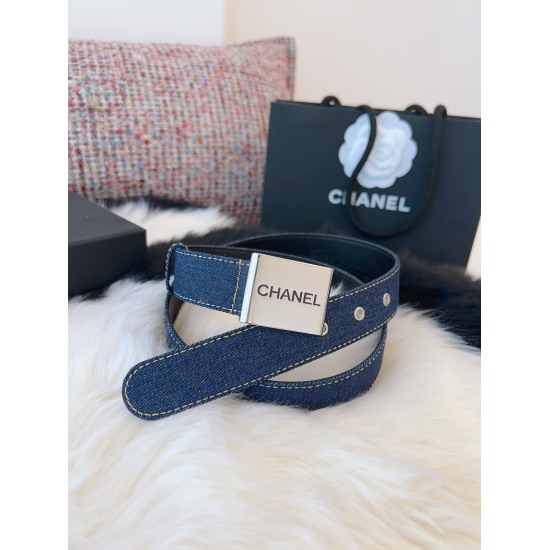 2023.12.14 Early Spring Show Style # Chanel Belt Classic Cowboy Blue Cloth Belt # # Simple Waist Fold Versatile Hardware Retro Personalized Cloth Jin Belt 30mm Authentic Size Tomato Belt