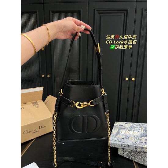 2023.10.07 Top layer cowhide P320 ⚠️ Size 24.24 Dior Embossed CD Lock Bucket Bag ✅ Top grade original cute yet not monotonous, sweet, lively, lazy, casual and versatile