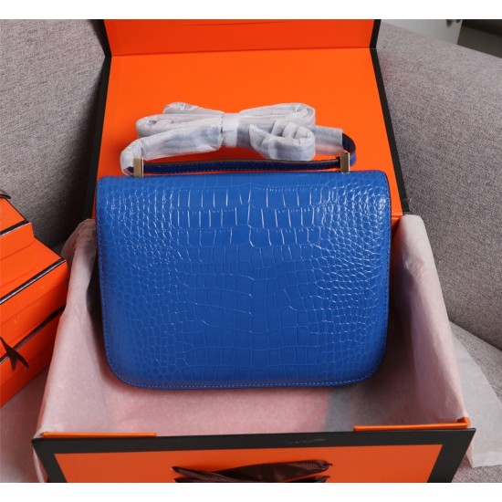 20240317 (Electric Blue) Herm Herm è s French Origin (Crocodile Pattern) Batch: 540constance Constance Flight Attendant Bag ☣ Crocodile Skin Pure Steel Plated Hardware Buckle Authentic Leather Source Super Good Touch Accessories Precise Steel Laser Logo P