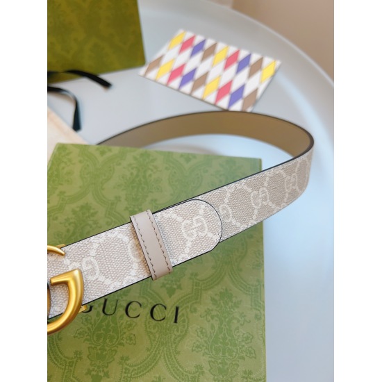 Gucci 659418 FABY3 Beige Supreme PVC Old Flower Imported Calfskin Apricot Bottom Width 3.0cm Vintage GG Swivel Buckle Double Sided/Cuttable