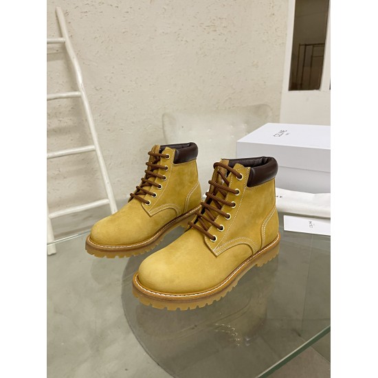 20240403 CELINE Martin Boots Short Boots, ☘️ A timeless yellow boot Martin Celine versatile boot that can easily stand out with any outfit. Made of frosted cowhide fabric, water dyed cowhide lining, exclusive molded official website 1:1 chicken eye buckle