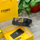 FENDI (Fendi) Full set packaging counter with the same width of 3.0CM, double loop front and back, belt with FF button buckle, black Cuoio Romano leather material, reverse fabric with tobacco gray and black FF pattern, black enamel metal finish, fashionab