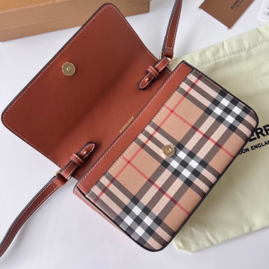 2024.03.09P580 (Top Original Quality) Burberry Crossbody Vintage Checkered Leather Penny Bag ➰ 【 B • Home 】 Original order production~Small shoulder bag and handbag dual-purpose delicate [Rose] Soft imported calf leather paired with checkered fabric, gold