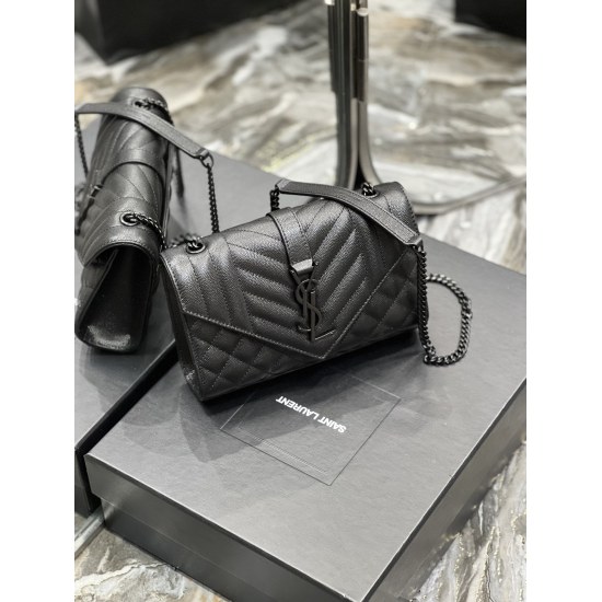 20231128 Batch: 630 # Envelope # Black Buckle Small Grain Embossed Quilted Pattern Genuine Leather Envelope Bag Classic is Eternal, Beautifying the Sky with V-Pattern and Diamondback Caviar Pattern, Very Durable, Italian Cowhide Paired with Bold Y Family 
