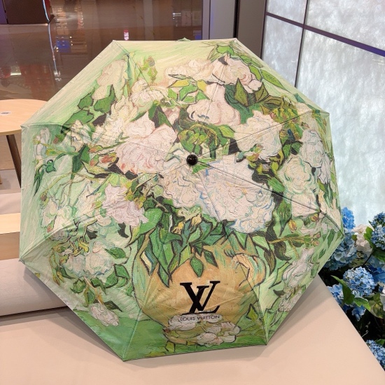 20240402 Special Approval 65 LOUIS VUITTON 2024 New Oil Painting: Three fold Automatic Folding Sun Umbrella New Coating Technology Dark Umbrella Face with Surprisingly Light blocking Effect!
