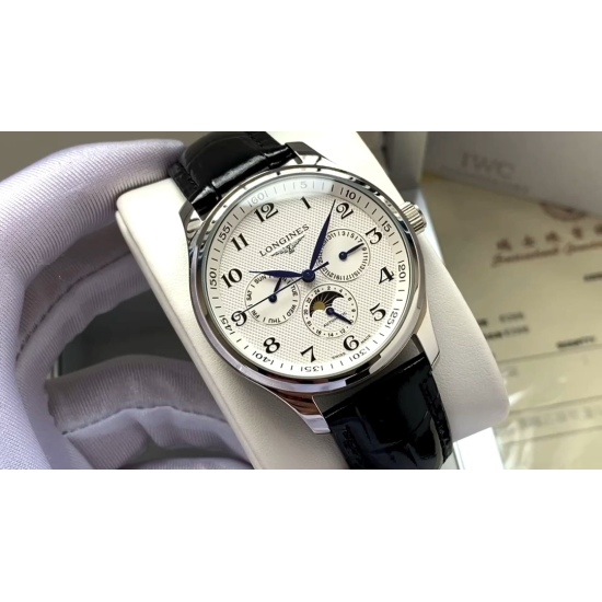 20240408 520. The Longines Master Multifunctional Watch features Sunday, 24 hours, and lunar phases at 3 o'clock, 6 o'clock, and 9 o'clock positions. It features a 3836 movement (stable and precise timing), and the side of the case is made more exquisite 