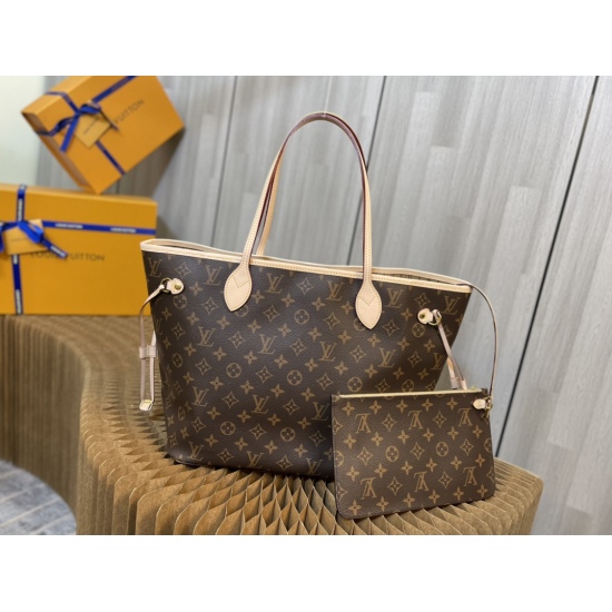 20231125 Internal Price P500 Top Original Order [Exclusive Background] M40995 Old Flower Apricot Color [Taiwan Goods] All Steel Hardware ✅ Classic shopping bag 31cm LV Louis Vuitton's new Neverfull reinterprets the classic handbag and explores the exquisi