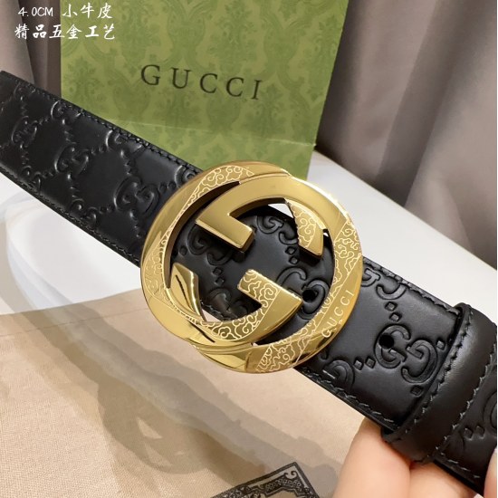 GUCCi Gucci Men's Width 4.0CM Simple and Generous Boutique Hardware Imported Leather Wearing Effect is Very Good, Best Recommendation for Gifts and Self use
