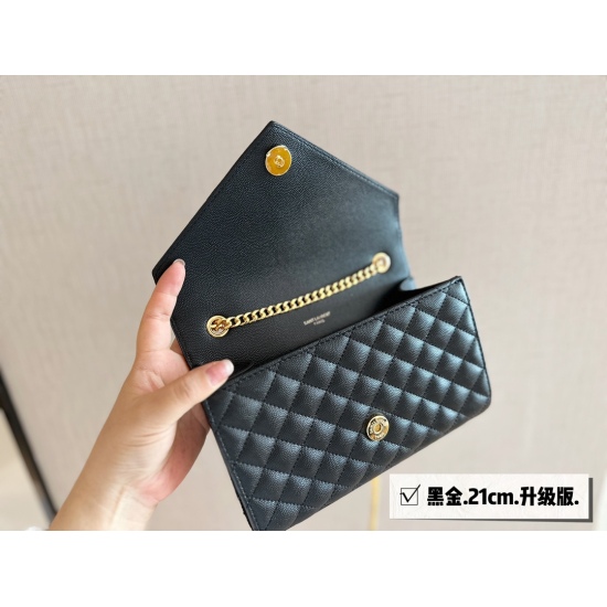 2023.09.03 195 box size: 21 * 14cm Saint Laurent YSL caviar envelope bag Lenvelope envelope bag classic bag recommendation! Black Gold/Black Silver