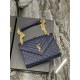 20231128 batch: 730 # Envelope # blue gold buckle_ The classic and timeless medium grain embossed and stitched genuine leather envelope bag features a V-shaped diamond patterned caviar pattern in the sky, paired with Italian cowhide and eye-catching Y fam