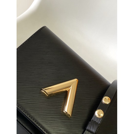 20231125 p840 Top of the line original M59896 black M21772Twist medium handbag is made from the brand's iconic Epi leather, embellished with sculptural LV Twist twist locks, releasing a metallic shine. A rugged metal chain paired with detachable and adjus