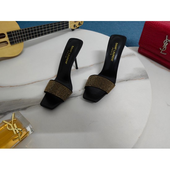 20240403 280 [Saint Laurent] Saint Laurent, Slim Heel Sandals 2023 Early Autumn Counter synchronized with the latest models, YSL, rhinestone buckle decoration, classic and beautiful masterpiece counter, the hottest spring and summer collection, combining 