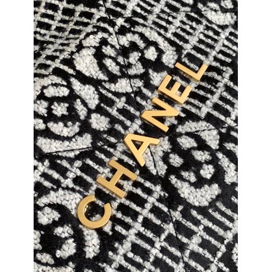 P1030 in stock Chanel 23k garbage bag black and white camellia flower coarse tweed: medium 39cm, small 35cm