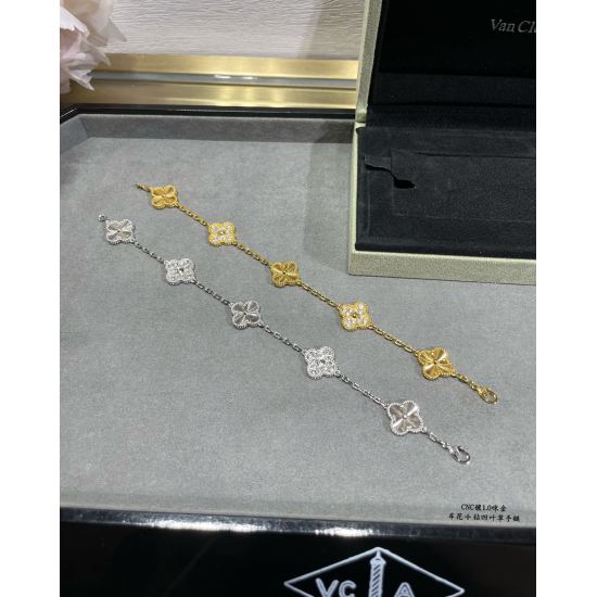 20240410 100. Vca Van Cleef Yabao Five Flower Bracelet Laser ➕ The Vintage Alhambra Five Flower Bracelet from the Alhambra series, symbolizing the meaning of luck and the shape of a clover, is the most popular! Select the highest quality gemstones with 36