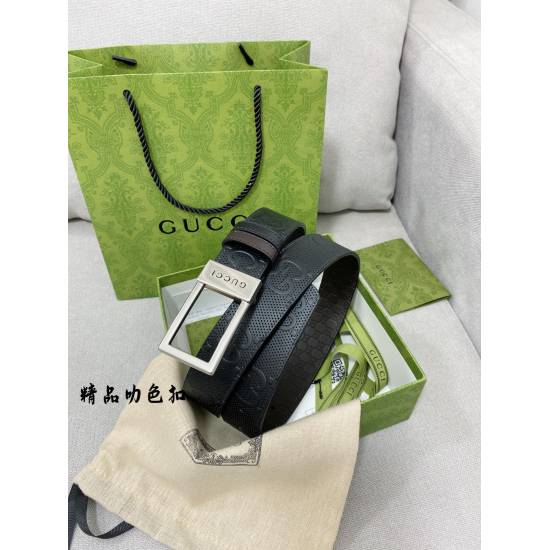 20231004 Gucci Overseas Counter Synchronizes New Style, Available with Original Single Belt on Both Sides, Imported Original Cowhide Top Layer, Paired with Boutique Inner Wearing Button Head, Width 3.5cm