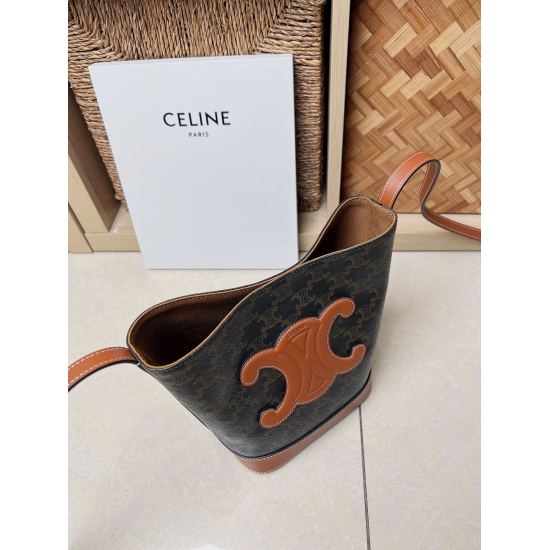 20240315 P680 2172s New Product | CELIN * CUIR TRIOMPHE Small Logo Printed Cowhide Bucket Bag Continues Classic, Three Dimensional Arc de Triomphe Logo Renovates, Low key and Simple, Super Practical and Versatile~Must Buy ⏰ Can be crossbody and shoulder, 