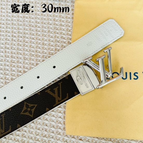 On August 24, 2023, width: 30mm LOUIS VUITTON, overseas purchase, original order, authentic product, Made in Spain - Classic double-sided design with one to two Mon Organ canvas leather belt imported small lychee calf leather lining, shiny and rotating ex