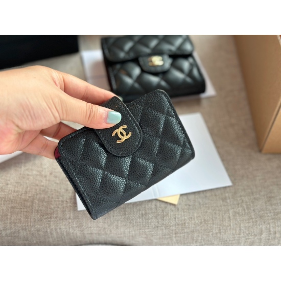 2023.09.03 130 box size: 11 * 8 Xiaoxiangjia CF card bag, black gold cowhide caviar, can hold more than ten cards and a few cash, and can also be used as a business card holder!
