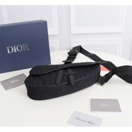 20231126 510 Dior Men's Saddle Bag with Authentic Version Box Model: 1ADPO093 (Black Cloth Jacquard) Size: 20 * 28.6 * 5cm Physical Photo, Same as Goods Heavy Gold Authentic Version Reproduction Imported Apricot Cloth Jacquard Fabric with Original First L