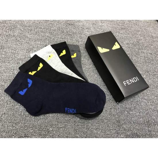 2024.01.22 FENDI Classic Little Monster Mid Cap Socks [Proud] Pure Cotton Quality! Comfortable and breathable to wear, a box of 5 pairs