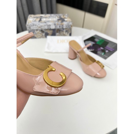2024.01.05 Dior New Original Development Small Round Head Sandals Shoes Perfect for Easy Matching on Feet Heel Height 7.3cm Five Color Optional Size 35-42: Factory Price 210 (Genuine Leather Sole+30)