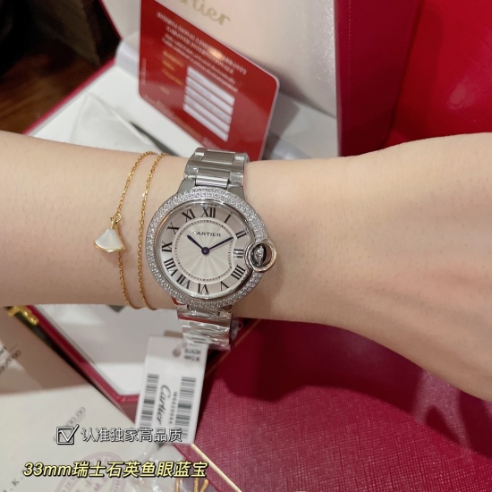 20240417 360 Real time Cartier Blue Balloon 33mm Received from Taiwan Factory! Synchronized boutique counters ✨ Double row diamond steel strip version of Swiss quartz movement fish sapphire glass (pearl beige face+Roman face optional) with excellent size,