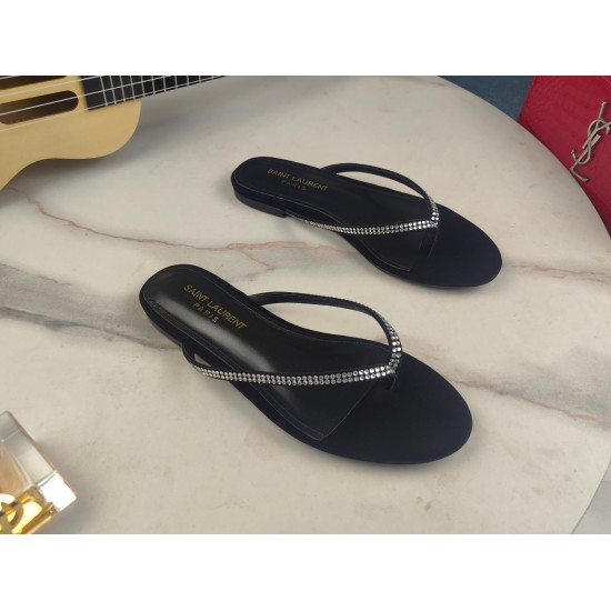 20240403 260 [Saint Laurent] Saint Laurent, Flat Heel Hot Diamond Herringbone Sandals 2023 Early Autumn Counter synchronized with the latest models, YSL, rhinestone slippers, classic and beautiful decorations, and masterpieces. The hottest spring and summ