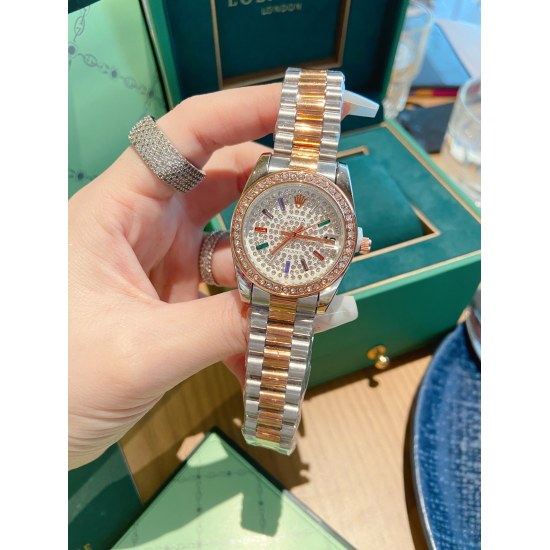 20240408 195 New Recommended Rolex 28mm Exquisite Small Watch Spiral Back Cover Pearl Fritillaria Women's Diamond Face Explosive Recommended Design Showcases Unique Noble and Elegant Goddess temperament! 316 stainless steel paired with original zippers, t