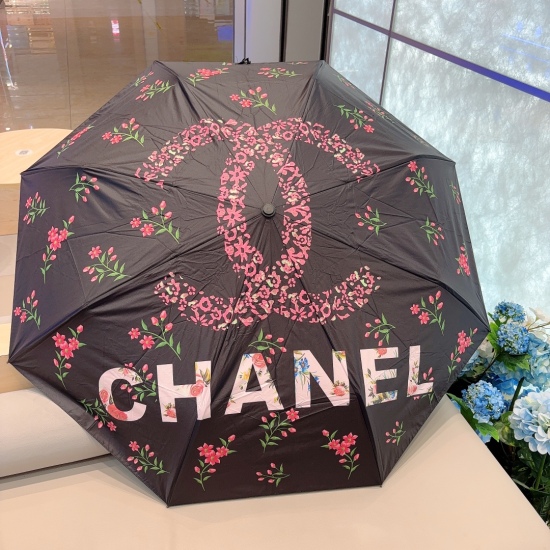 20240402 Special Approval 65 CHANEL (Chanel) Three fold Automatic Folding Sun Umbrella Selected Taiwan Imported UV Anti UV Umbrella Fabric Original Order OEM Quality 3 Colors