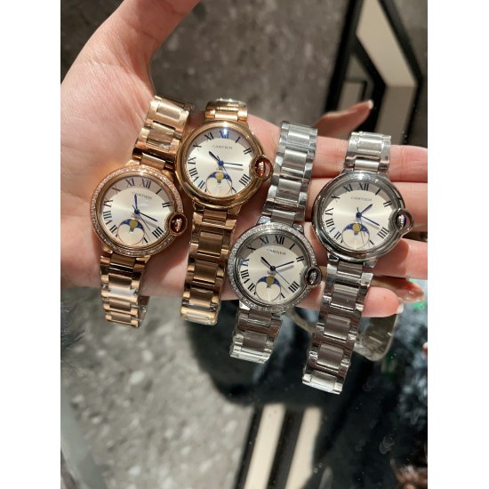 20240408 White 240 Gold 260 Steel Strip ➕ 20 diamonds ➕ 20 High quality, Ballon Bleu de Cartier Cartier blue balloon watch luxury series, with a versatile size of 33mm, simple and unique taste, abandoning the complicated and gorgeous decoration prevalent 
