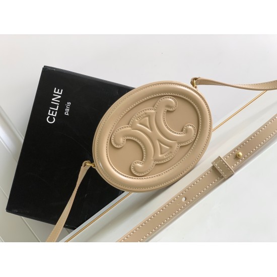 20240315 P660 CELINE | New Product~Small Smooth Cow Leather Cross body Oval Mooncake Bag Small Mooncake Bag is Too Cute Milk Tea Color~Full Score Leather Texture [Love] Smooth Cow Leather Classic Triumphal Arch Logo Becomes Focus from afar and up close, C