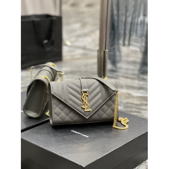 20231128 Batch: 630 # Envelope # Gray Gold Button Small Grain Embossed Quilted Pattern Genuine Leather Envelope Bag Classic is Eternal, Beautifying the Sky with V-Pattern and Diamondback Caviar Pattern, Very Durable, Italian Cowhide Paired with Bold Y Fam