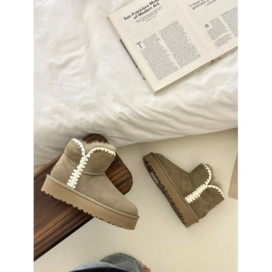 September 29, 2023, Antelope Brown Details 290... Top of the line version of mid length wool woven snow boots/featuring HP Longfeng Ay sheepskin fur all in one Col: chestnut, Antelope Brown Size: 35-40